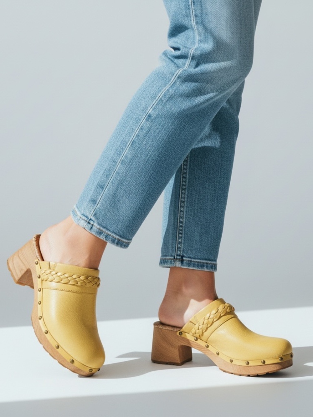 Kork-Ease Yellow Leather Braided Clog Mules - Picture 2 of 16